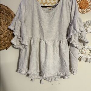 Umgee Light Gray Ruffle Peplum Tunic Top